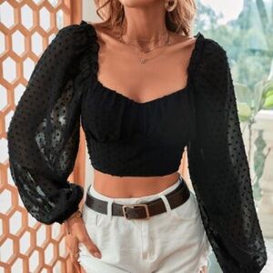 SHEIN Blue Cropped Blouse with Balloon Sleeves